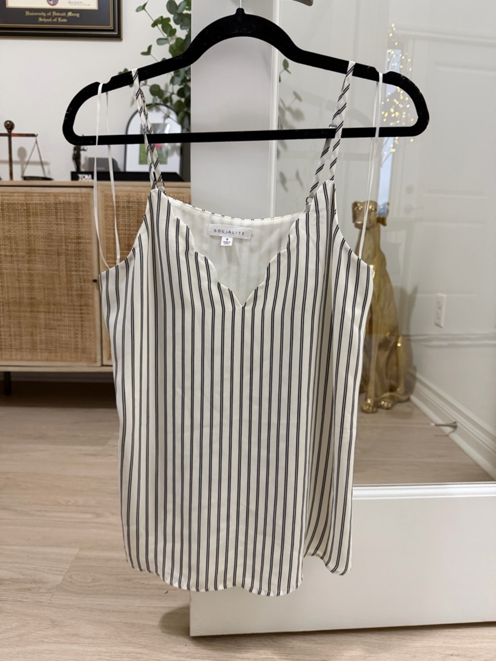 Socialite Ivory and Black Vertical Stripe Camisole